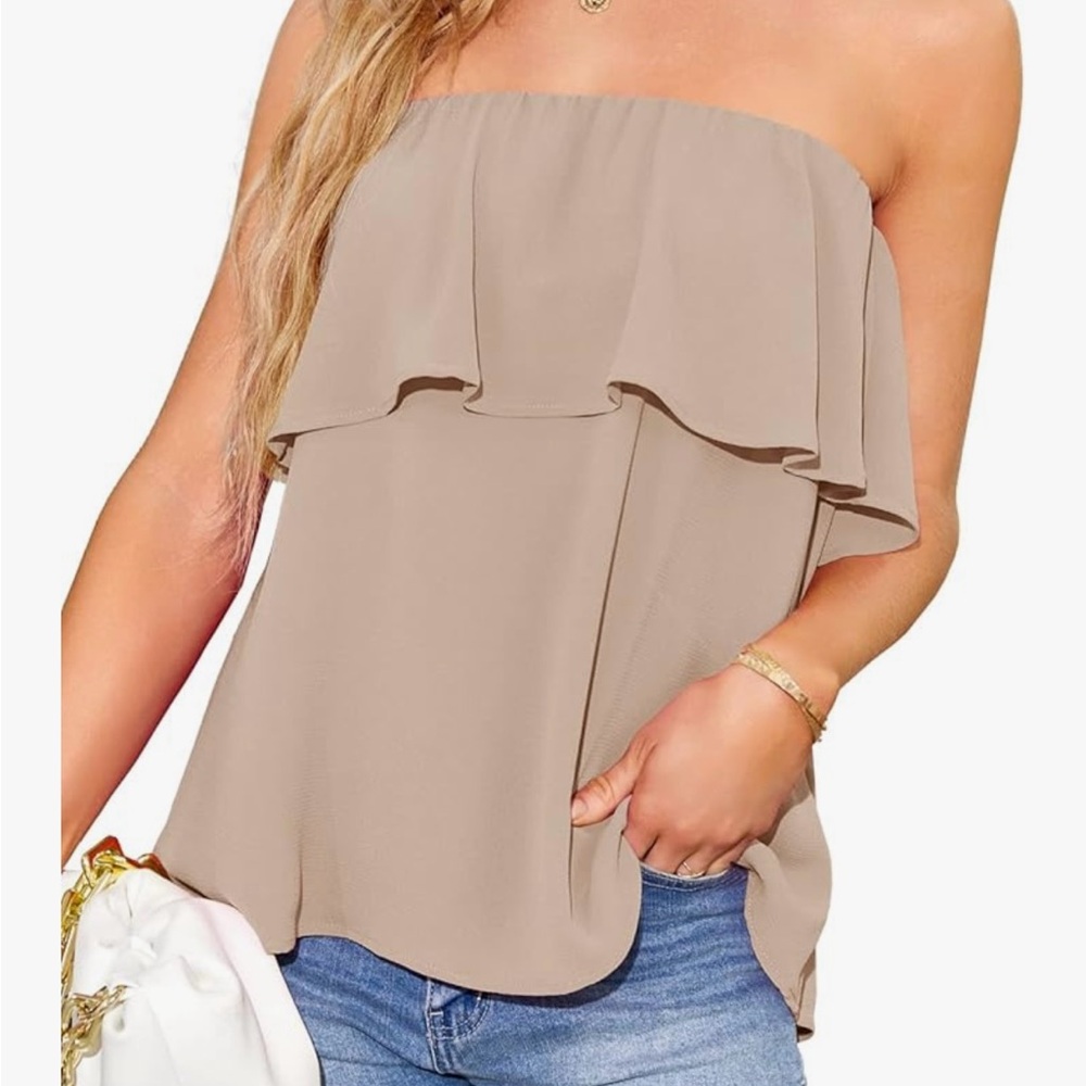 Women’s Ruffles Blouse Chiffon Strapless Tiered Tube Tops Beight Yellow